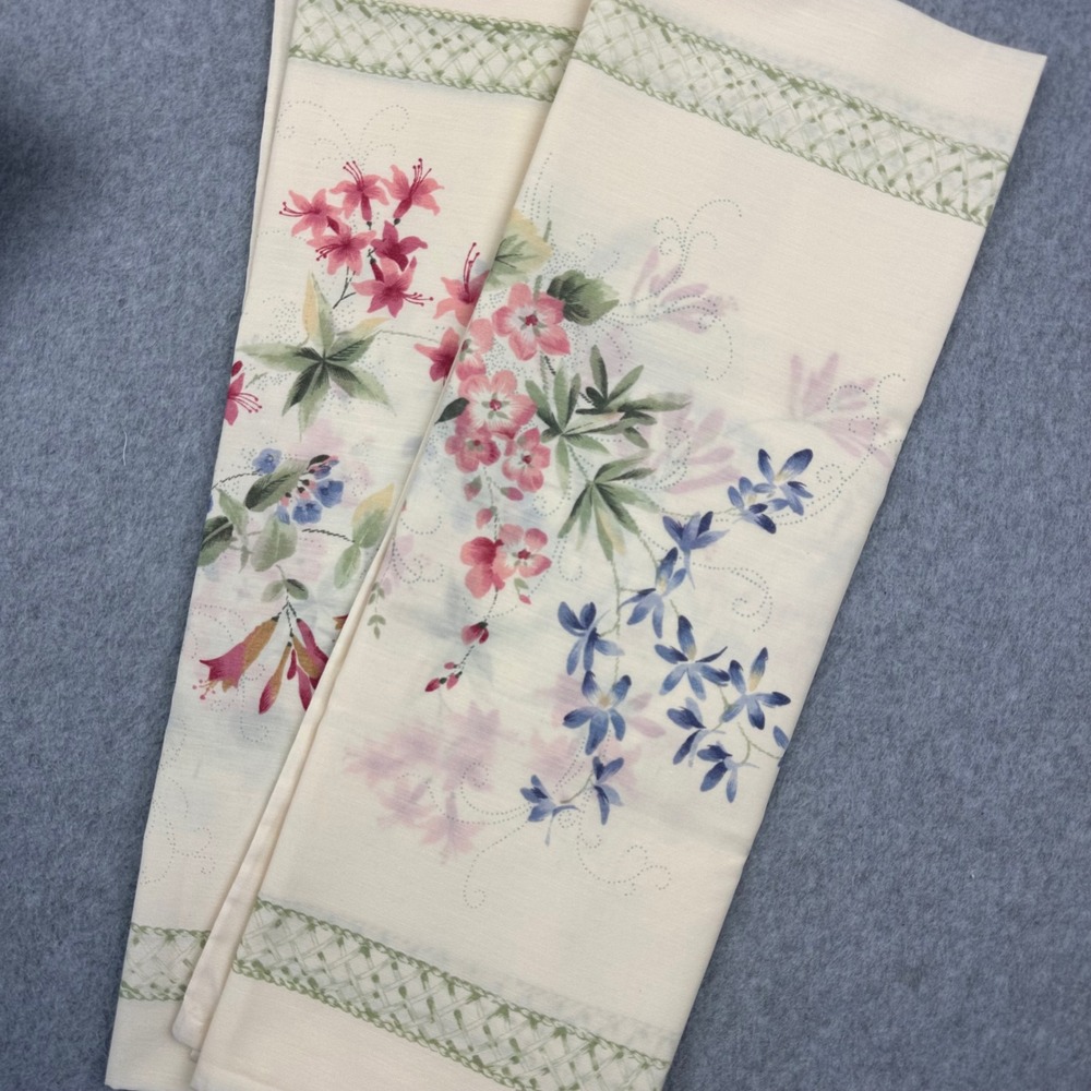 Vtg 80s JCPenney Full Sheet Set Floral Trellis Cream 5pc 2 Fit 1 Flat 2 Pillow